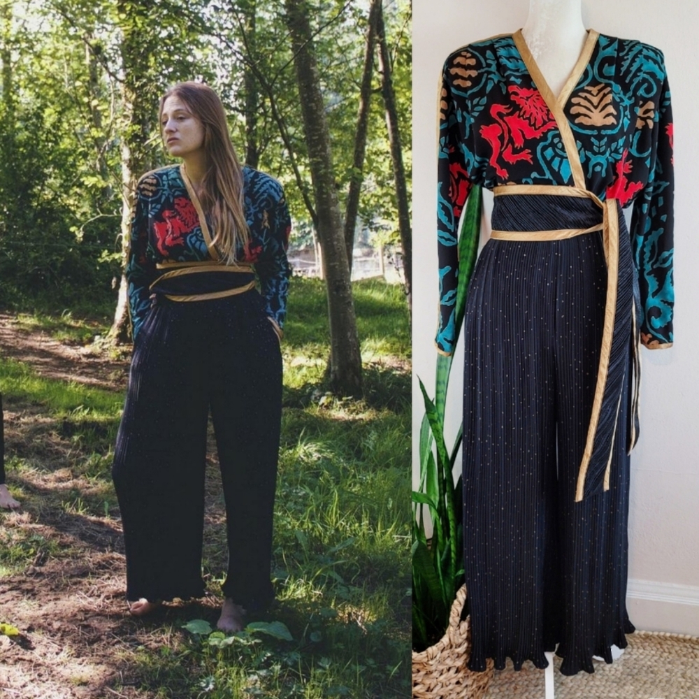 VTG 80s Jeanne Marc Pleated Jumpsuit